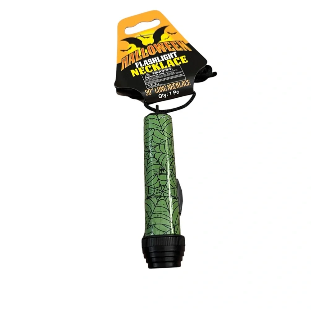 Halloween Flashlight Necklace Green Spider Webs